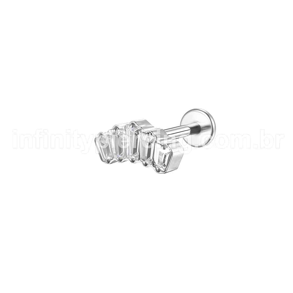 Piercing Labret Aço Cirúrgico 5 Pedras Zircônia Cravejada