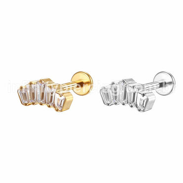Piercing Labret Aço Cirúrgico 5 Pedras Zircônia Cravejada