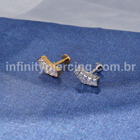 Piercing Labret Aço Cirúrgico 5 Pedras Zircônia Cravejada