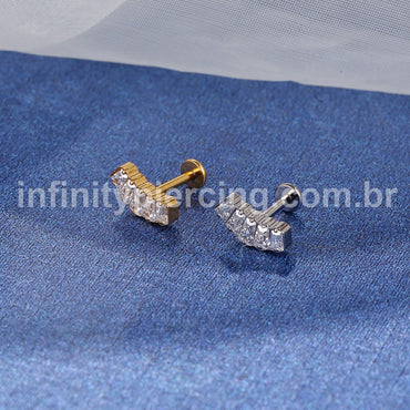 Piercing Labret Aço Cirúrgico 5 Pedras Zircônia Cravejada
