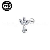 Piercing Labret Titânio Flor Com Pingente Zircônia