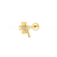 Piercing Labret Aço Cirúrgico Trevo Da Sorte Zircônia Cravejada