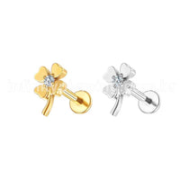 Piercing Labret Aço Cirúrgico Trevo Da Sorte Zircônia Cravejada