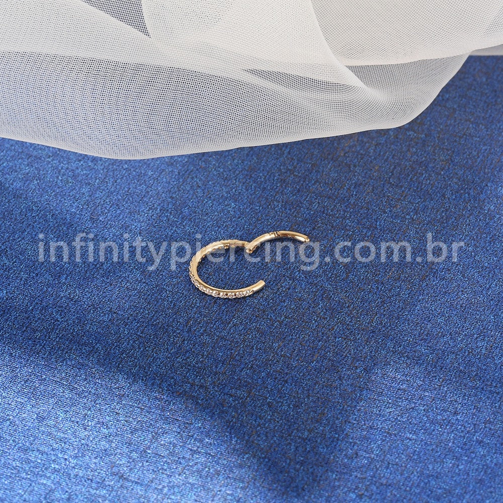 Piercing Argola Segmento Articulado Ouro 14K Zircônia Cravejada