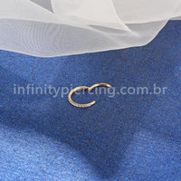 Piercing Argola Segmento Articulado Ouro 14K Zircônia Cravejada