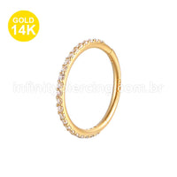 Piercing Argola Segmento Articulado Ouro 14K Zircônia Cravejada