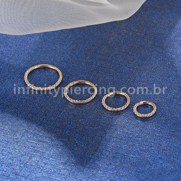 Piercing Argola Segmento Articulado Ouro 14K Zircônia Cravejada Frontal