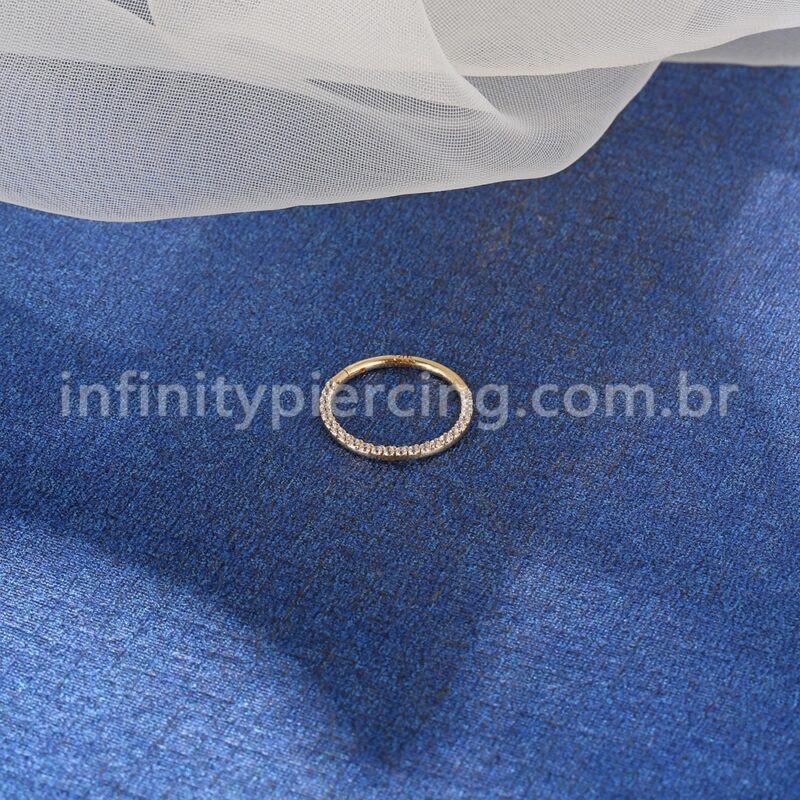 Piercing Argola Segmento Articulado Ouro 14K Zircônia Cravejada Frontal