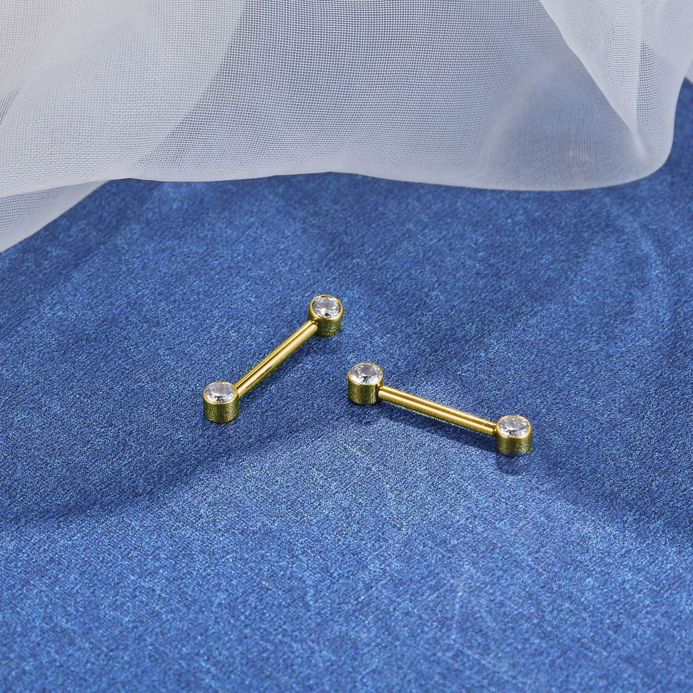 Piercing Barbell Push Pin Titânio 2 Pedras Zircônia