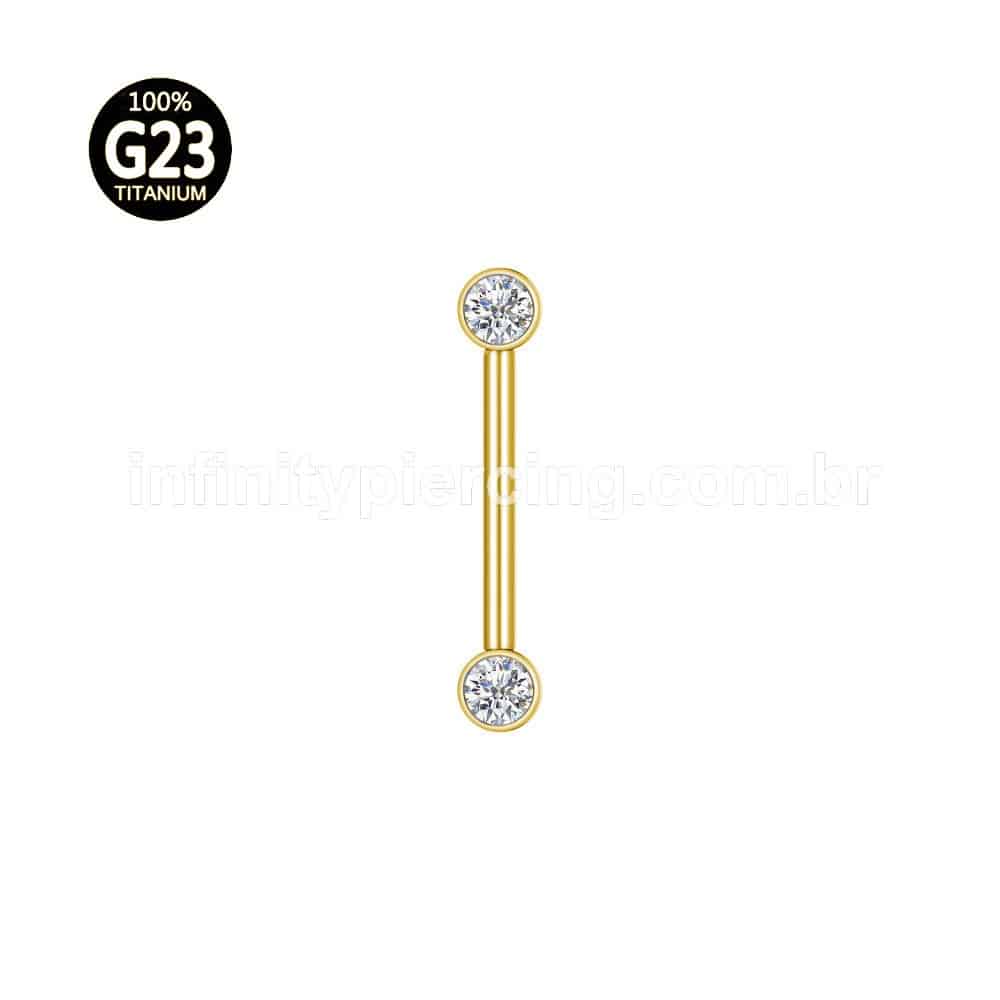 Piercing Barbell Push Pin Titânio 2 Pedras Zircônia