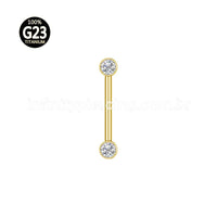 Piercing Barbell Push Pin Titânio 2 Pedras Zircônia