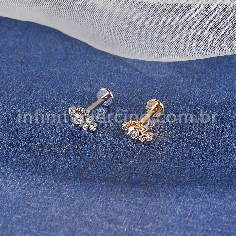 Piercing Labret Aço Cirúrgico Indiano Zircônia
