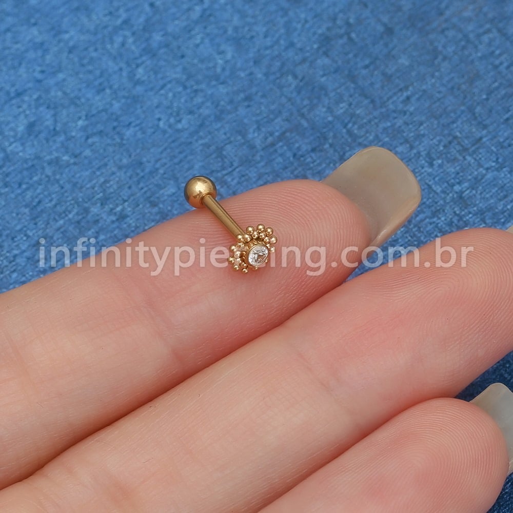 Piercing Minibarbell Aço Cirúrgico Flor 1 Zircônia