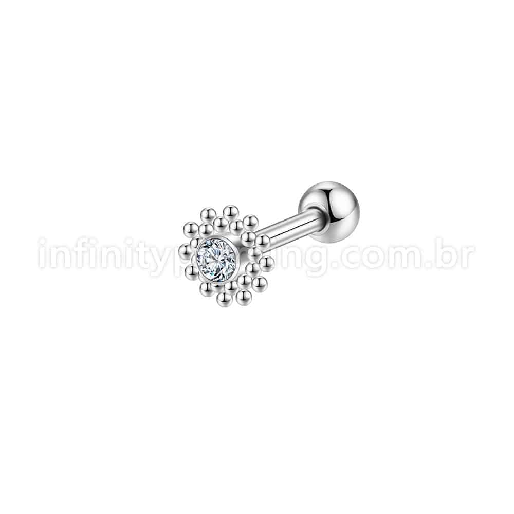 Piercing Minibarbell Aço Cirúrgico Flor 1 Zircônia