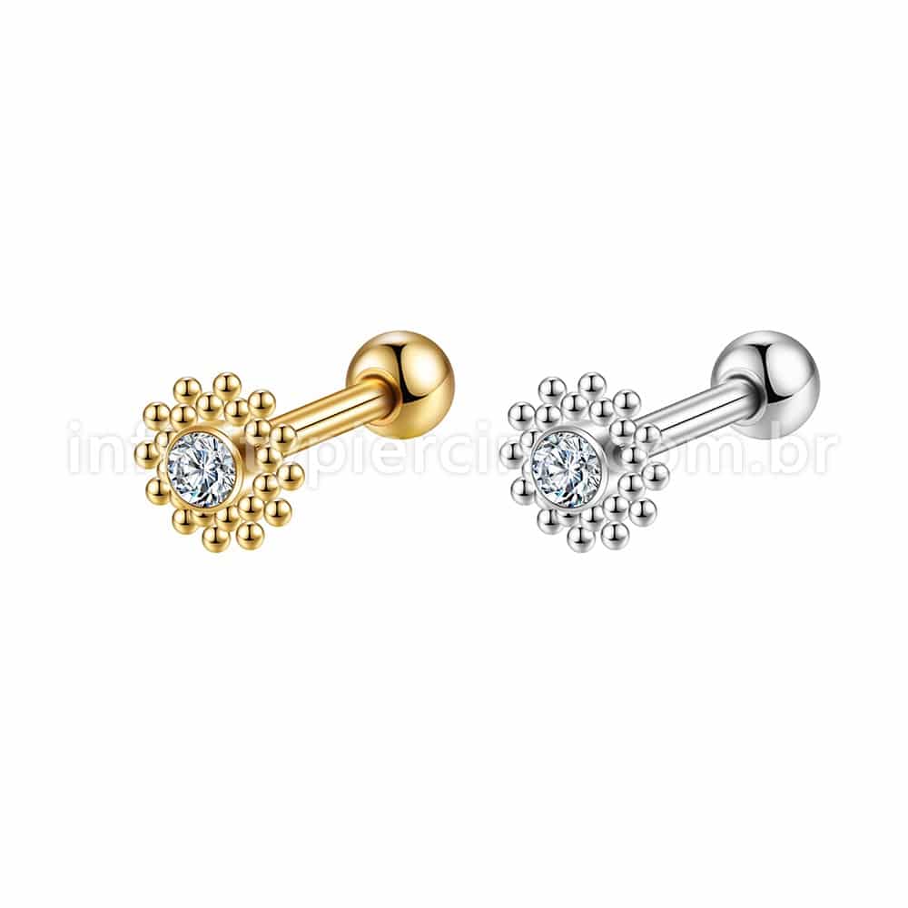 Piercing Minibarbell Aço Cirúrgico Flor 1 Zircônia