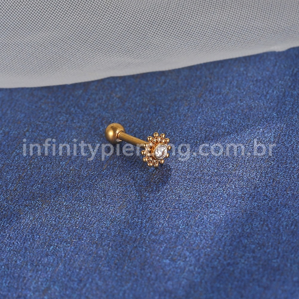 Piercing Minibarbell Aço Cirúrgico Flor 1 Zircônia
