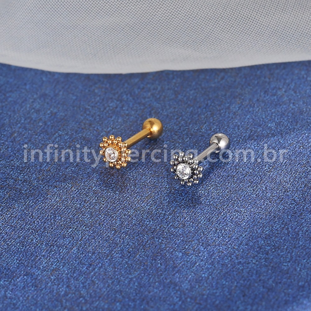 Piercing Minibarbell Aço Cirúrgico Flor 1 Zircônia