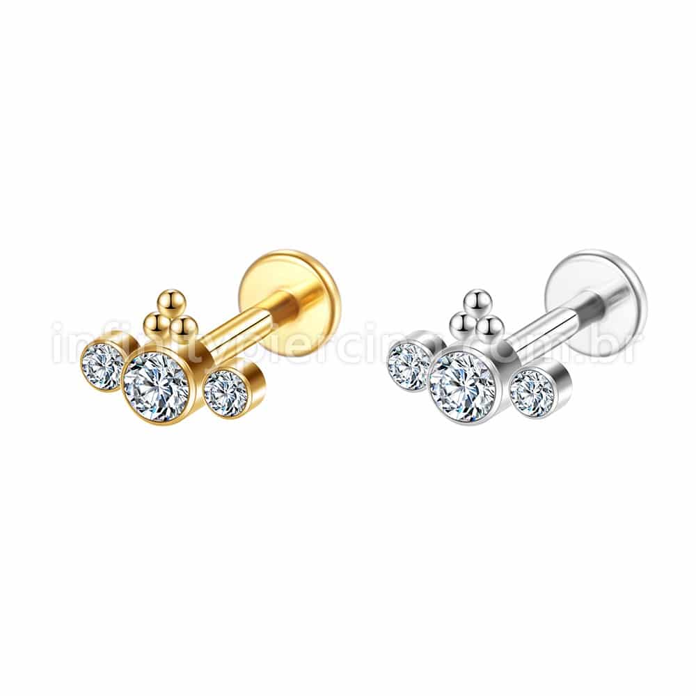 Piercing Labret Aço Cirúrgico Indiano Com Zircônia Cravada