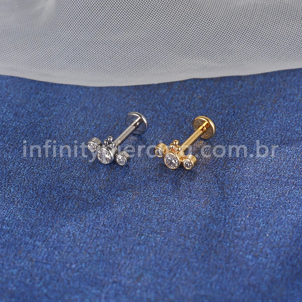Piercing Labret Aço Cirúrgico Indiano Com Zircônia Cravada