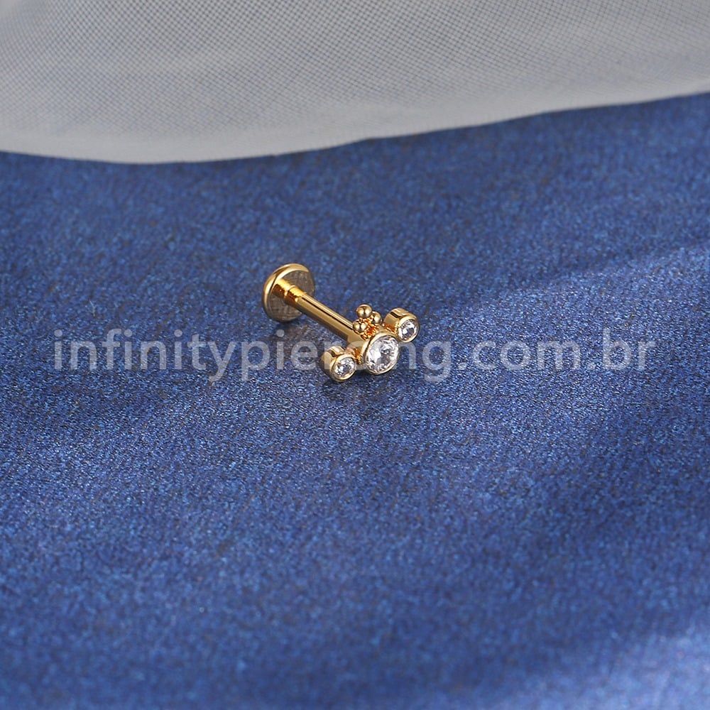 Piercing Labret Aço Cirúrgico Indiano Com Zircônia Cravada