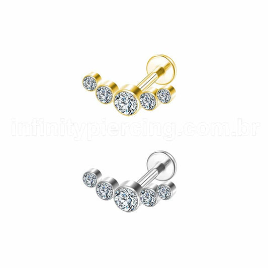 Piercing Labret Aço Cirúrgico Cluster 5 Zircônias
