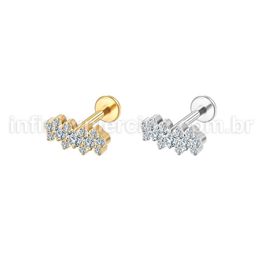 Piercing Labret Aço Cirúrgico Zircônia Cravejada Flor