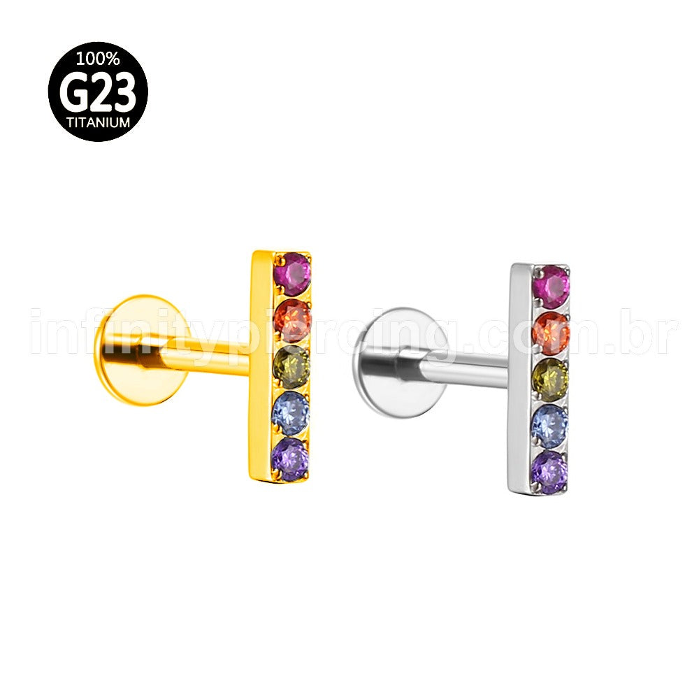 Piercing Labret Titânio Barra Zircônia Colorida