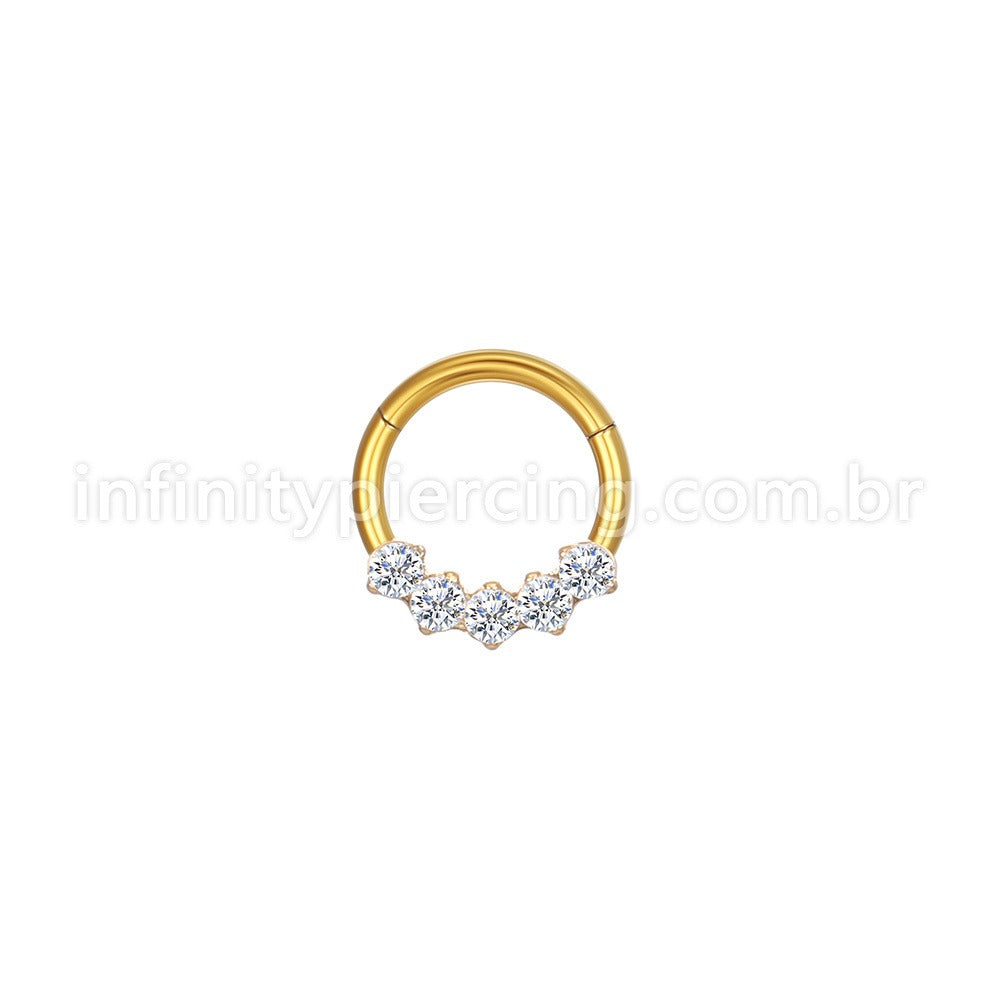 Piercing Argola Aço Cirúrgico 5 Zircônias Cravejada