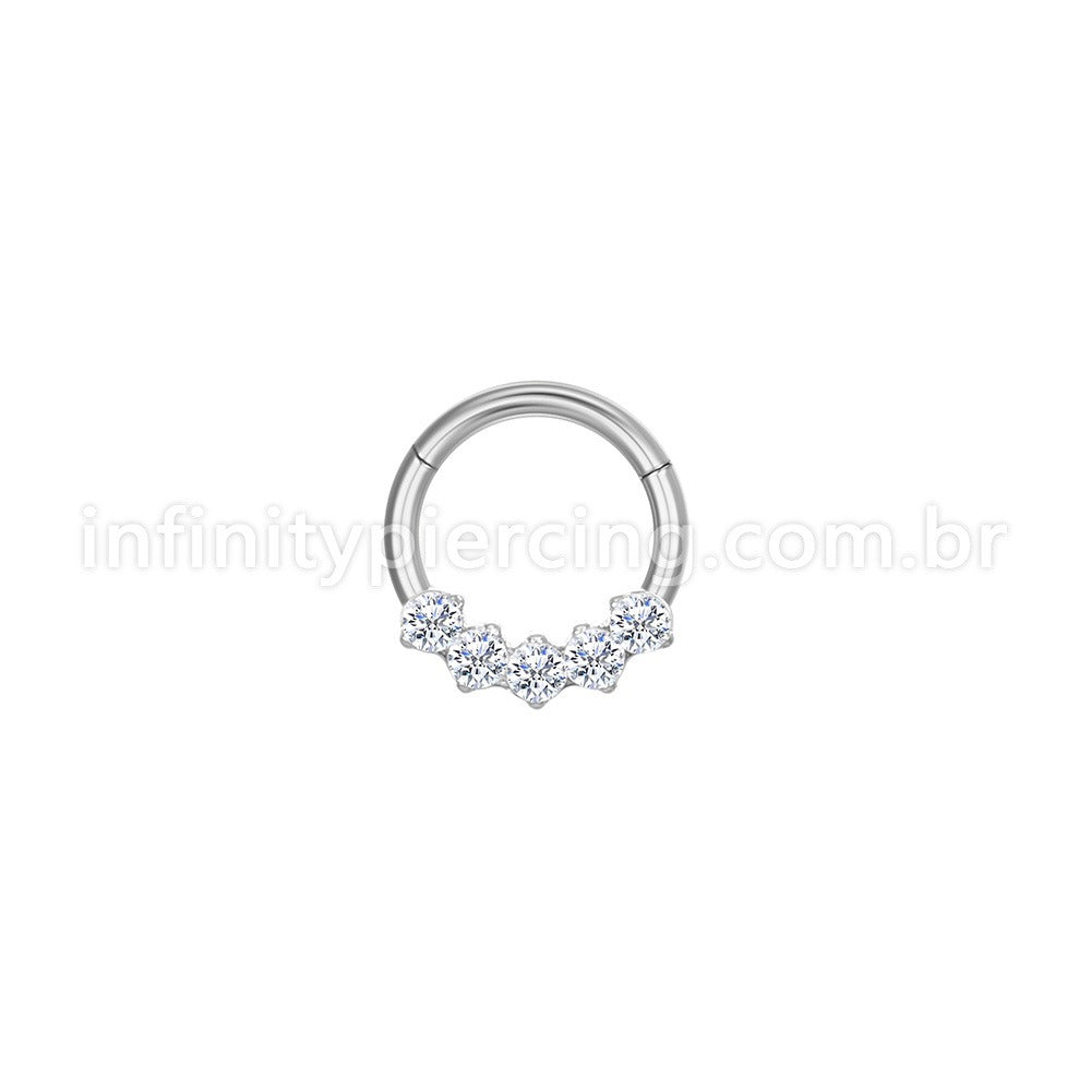 Piercing Argola Aço Cirúrgico 5 Zircônias Cravejada