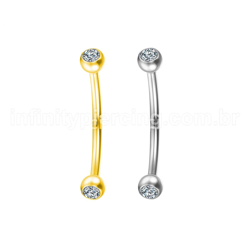 Piercing Microbell Curvo Aço Cirúrgico Zircônia Cravada