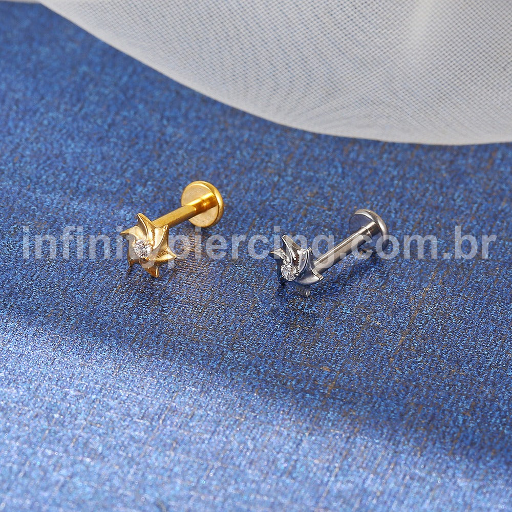 Piercing Labret Titânio Flor Espiral Zircônia Cravejada