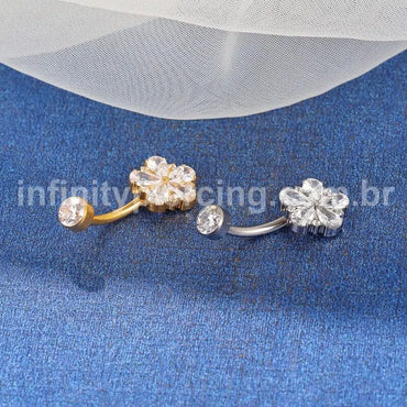 Piercing Banana Titânio Flor Zircônia