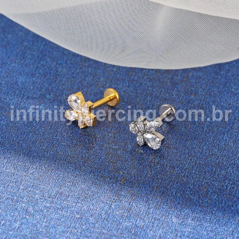 Piercing Labret Titânio Zircônia Cravejada