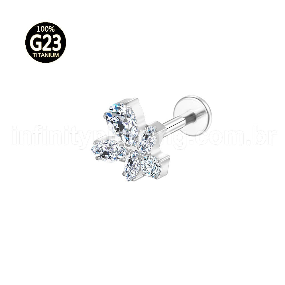 Piercing Labret Titânio Zircônia Cravejada