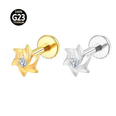 Piercing Labret Titânio Flor Espiral Zircônia Cravejada