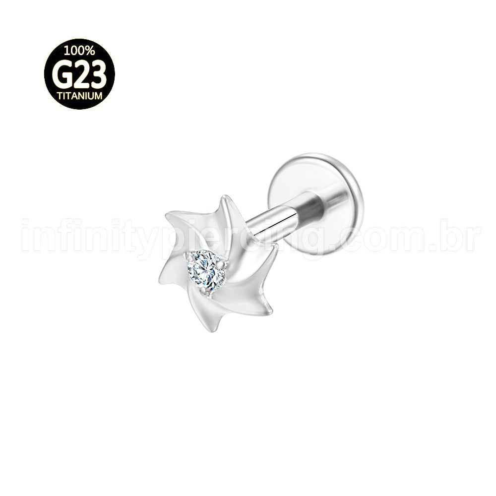 Piercing Labret Titânio Flor Espiral Zircônia Cravejada