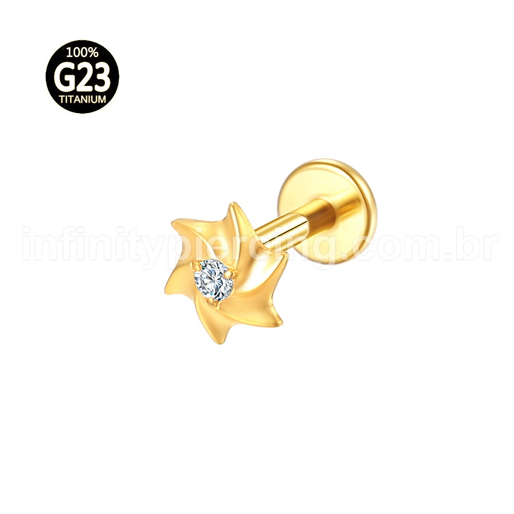 Piercing Labret Titânio Flor Espiral Zircônia Cravejada