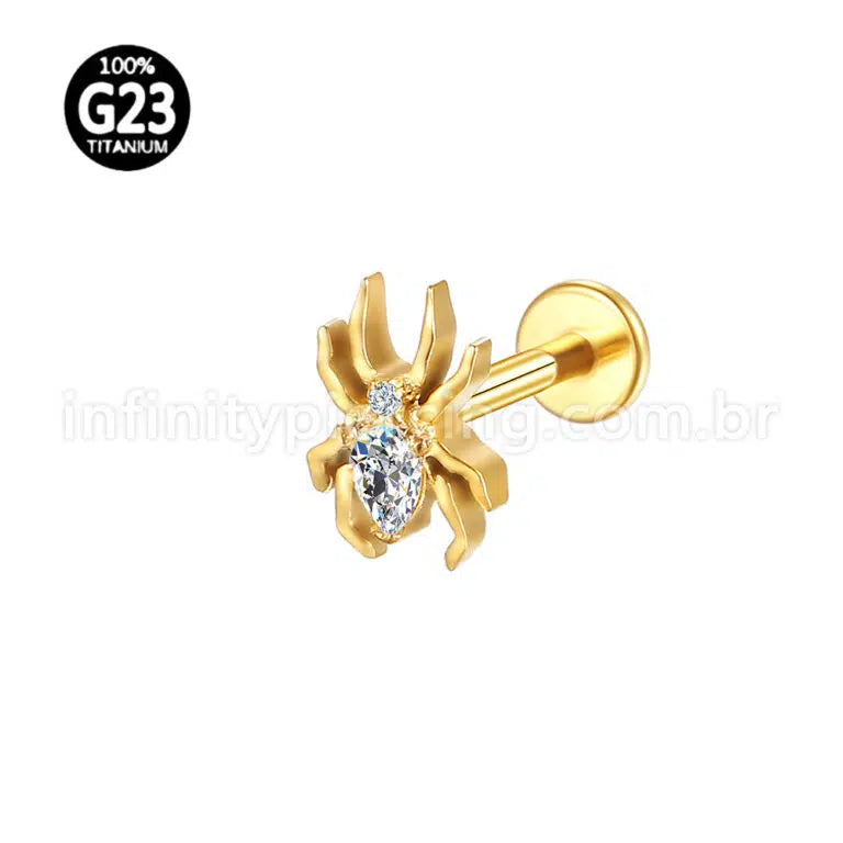 Piercing Labret Titânio Aranha Com Zircônia Cravejada