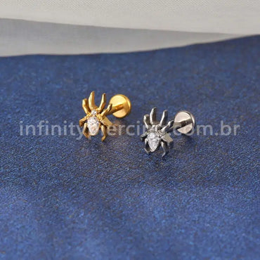Piercing Labret Titânio Aranha Com Zircônia Cravejada