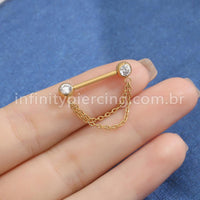Piercing Mamillo Titânio Zircônia Com Corrente