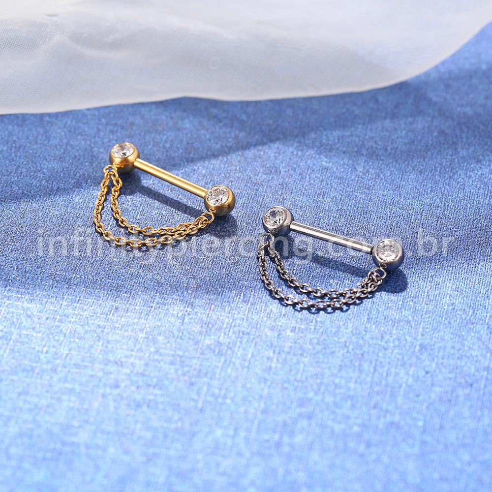Piercing Mamillo Titânio Zircônia Com Corrente