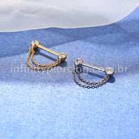 Piercing Mamillo Titânio Zircônia Com Corrente