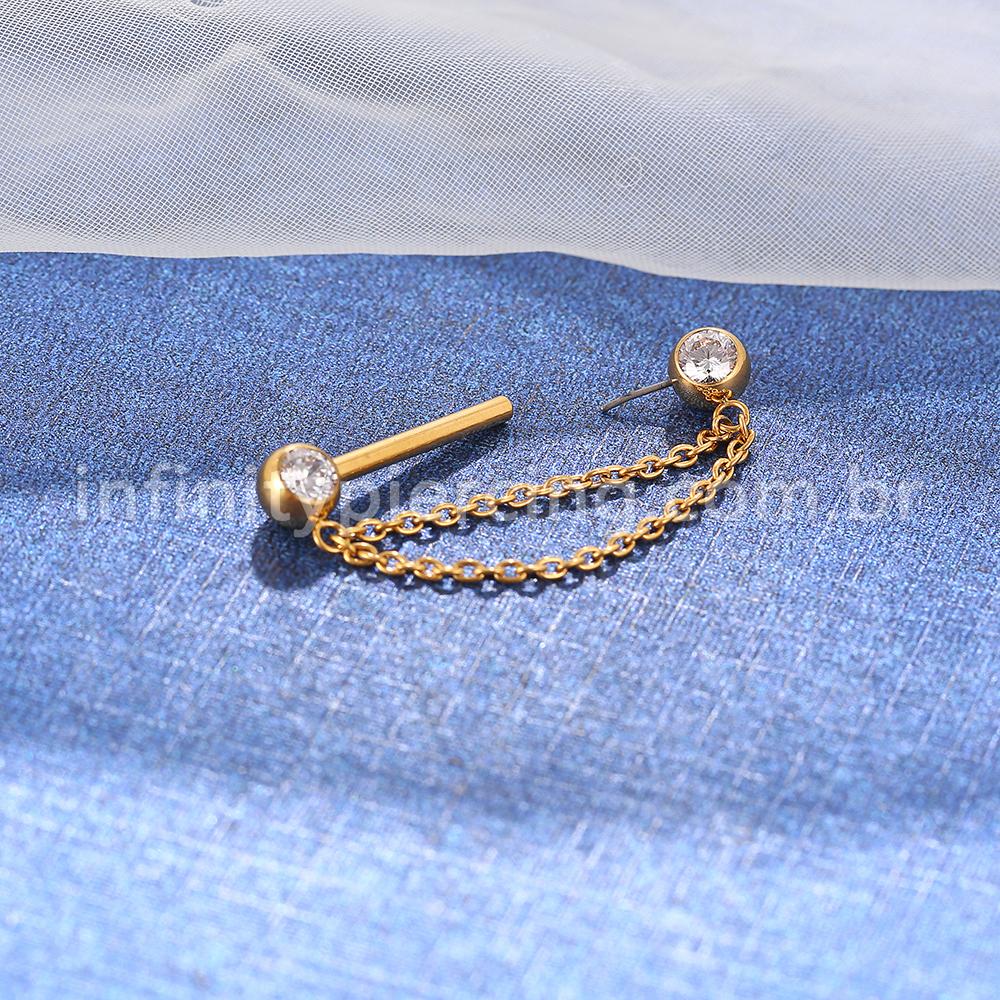 Piercing Mamillo Titânio Zircônia Com Corrente