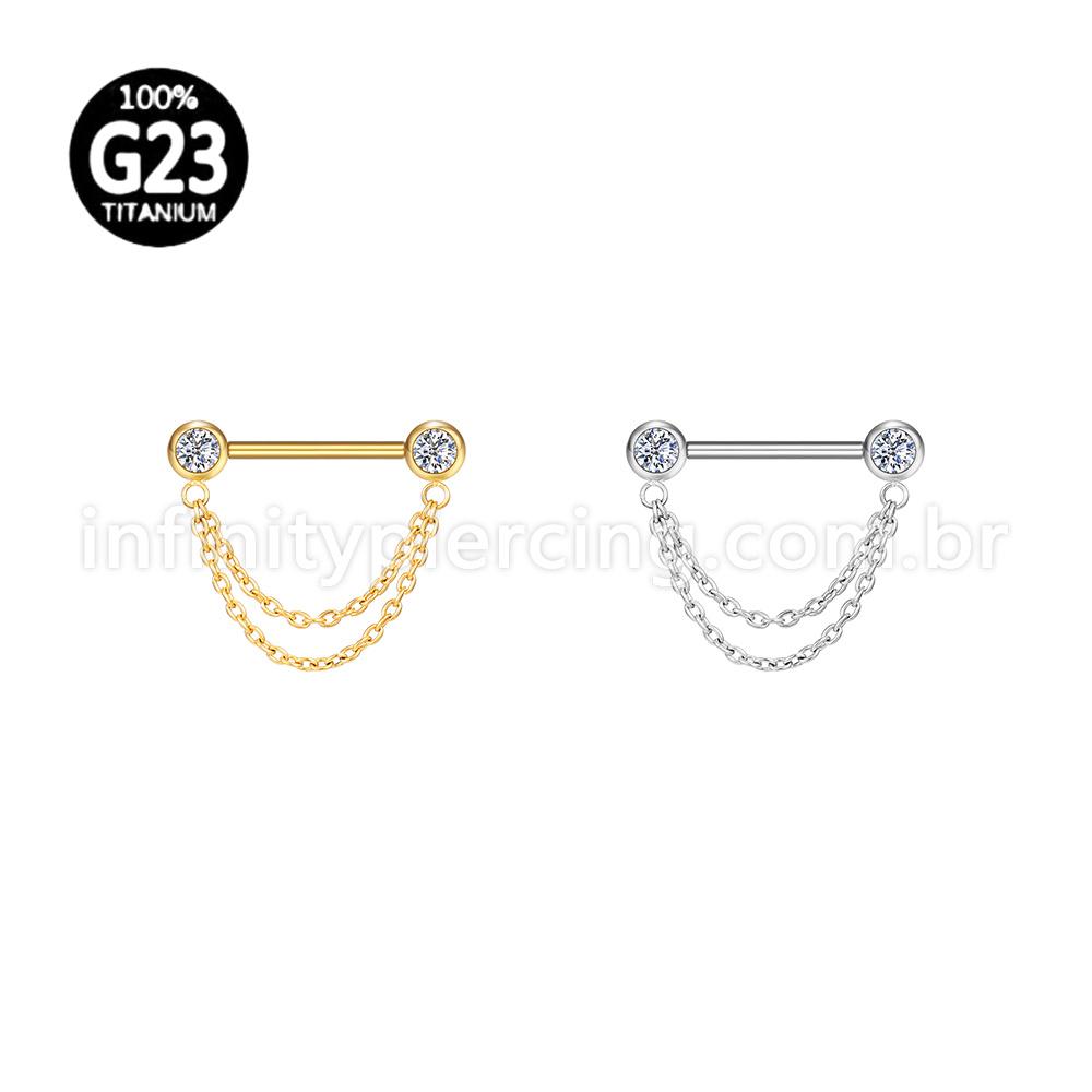 Piercing Mamillo Titânio Zircônia Com Corrente