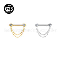 Piercing Mamillo Titânio Zircônia Com Corrente