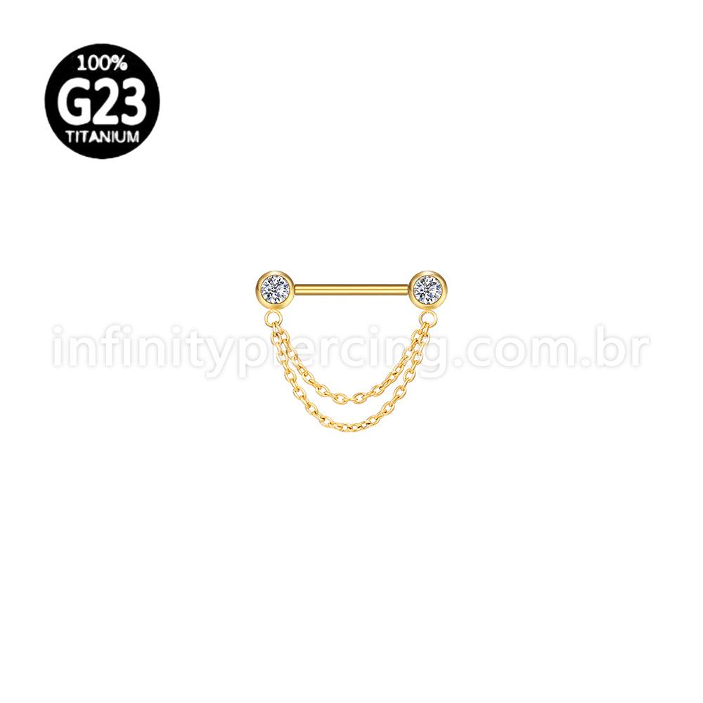 Piercing Mamillo Titânio Zircônia Com Corrente