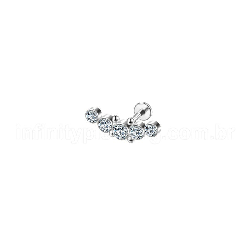 Piercing Labret Aço Cirúrgico Cluster 5 Zircônias Indiano