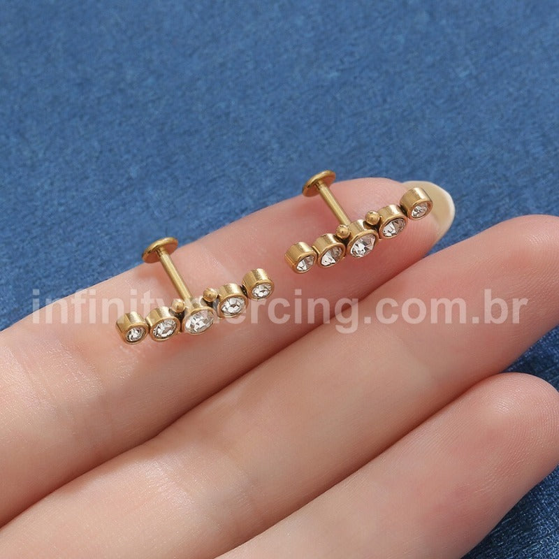 Piercing Labret Aço Cirúrgico Cluster 5 Zircônias Indiano