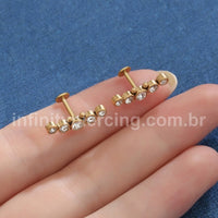 Piercing Labret Aço Cirúrgico Cluster 5 Zircônias Indiano