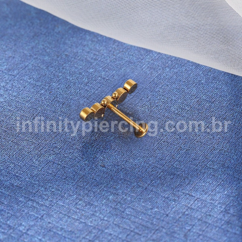 Piercing Labret Aço Cirúrgico Cluster 5 Zircônias Indiano
